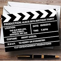 Hollywood Movie Clapboard Clapper Theme Personalized Birthday Party Invitations