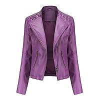 SERYU Leather Jacket for Women Zip Leather Motorcycle Jacket Plus Size Faux Leather Tops Lightweight Short Coat
