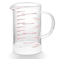 2 Cup Glass Measuring Cup with Handle, 77L High Borosilicate Glass Measuring Cup with V-Shaped and Three Scales (Cup, OZ, ML), Glass Liquid Beaker with Silicone Base, Double-Sided Measure Scales
