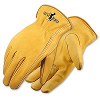 Galeton 2500-L Rough Rider Premium Leather Driver Gloves with Elastic Back Gold, Large, 12 Pack