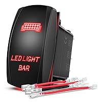 Nilight 90001R LED Light Bar Rocker Switch Red 5Pin Laser On/Off LED Light 20A/12V 10A/24V Switch Jumper Wires Set ,2 years Warranty