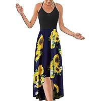 Women's Casual Dresses Printed Asymmetrical Floral Midi Cocktail Dress Camisole Irregular Hem Sleeveless Summer Sundress Daily Wear Streetwear(13-Yellow,14) 2634