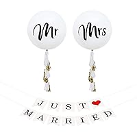 Just Married Banner & Wedding Balloons - Wedding Car Decorations Kit - Mr Mrs Wedding Balloon with Tassel Garland - Jumbo Wedding Balloons Decorations by Jolly Jon