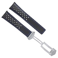 Ewatchparts BLACK BLUE STITCH LEATHER WATCH BAND STRAP CLASP COMPATIBLE WITH TAG HEUER CARRERA WV211A