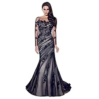 Black Illusion Neckline Applique Mermaid Prom Dress With Open Back