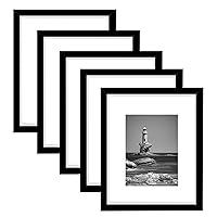 8x10 Picture Frame Set of 5, Display Pictures 5x7 with Mat or 8x10 Without Mat, Wall Gallery Photo Frames or Tabletop Display
