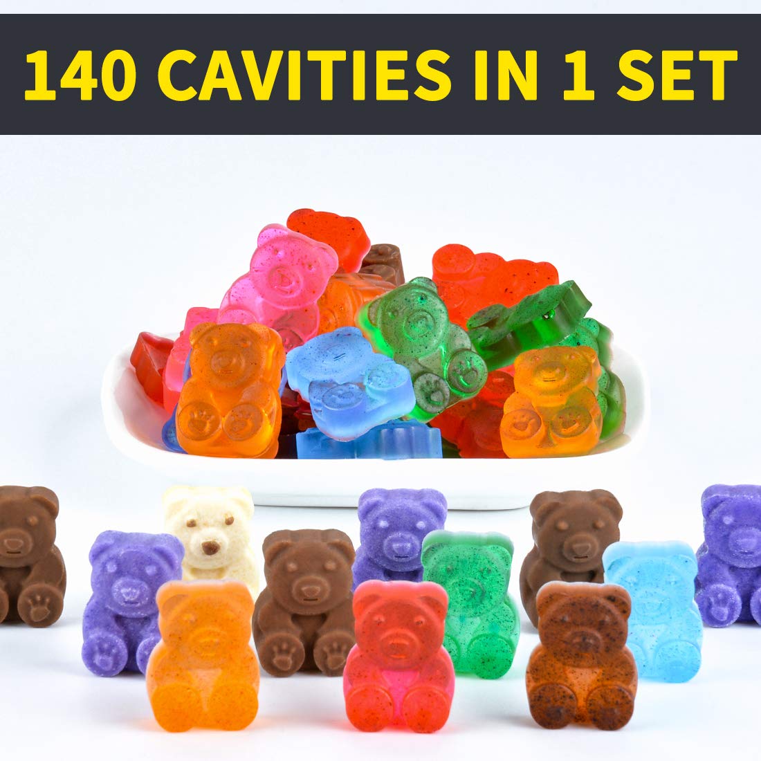 CAKETIME Gummy Bear Molds Candy Molds - Large Gummy Molds 1 Inch Bear Chocolate Molds Silicone 4 Pack LFGB Pinch Test Approved Best Food Grade Silicone Molds