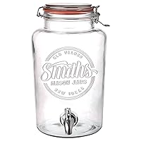 Smiths Mason Jars Glass Drink Dispenser with Stainless Tap Spigot - Perfect for Outdoor Gatherings, Festive Party Drinks, Beverage Dispenser and Lemonade Pitcher - 5L (1.32Gallon)
