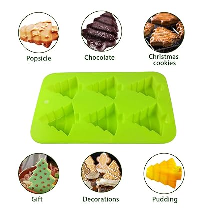 Kalekey Christmas Tree Silicone Mold, 6-Cavity Christmas Tree Silicone Cake Baking Mold, Handmade Holiday Moulds Soap Biscuit Chocolate Ice Cube Tray DIY Mold (Green)
