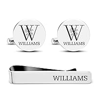 Personalized Cufflinks & Tie Clip Set for Men Engraved Letter Name Date Custom Stainless Steel Cufflinks and Tie Bar Wedding Jewelry for Groom Groomsman