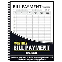 Bill Tracker Notebook: Monthly Bill Payment Checklist - 8.5