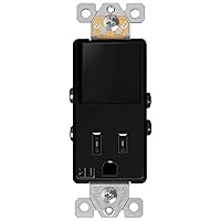 ENERLITES Switch and Outlet Combo, Combination Decorator Paddle Switch 15A/120VAC with Tamper-Resistant Receptacle Outlet 15A/125VAC, Residential/Commercial Grade, UL Listed, 68625-TR-BK, Black