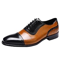 Men's Genuine Leather Oxford Wingtips Block Heel Lace Up Style Pointed Toe Shoes Anti Slip Business