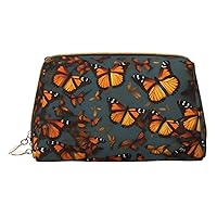 Heaps Of Orange Monarch Butterflies Print Leather Makeup Bag Small Travel Cosmetic Bag For Women,Cosmetic Organizer Makeup Pouch For Purse