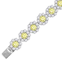 925 Sterling Silver Womens CZ Cubic Zirconia Simulated Diamond Yellow Stone Flower Bracelet Jewelry for Women