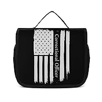 Thin Silver Line Correctional Officer Travel Toiletry Bag Makeup Portable Cosmetic Bag Hanging Organizer for Women Men