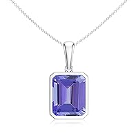 Natural Tanzanite Emerald-Cut Pendant Necklace for Women in Sterling Silver / 14K Solid Gold/Platinum