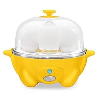 Elite Gourmet EGC-007Y Rapid Egg Cooker, 7 Easy-To-Peel, Hard, Medium, Soft Boiled Eggs, Poacher, Omelet Maker, Auto Shut-Off, Alarm, 16-Recipe Booklet, Yellow