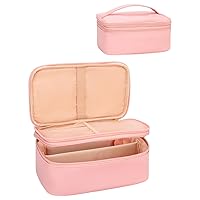 Relavel Makeup Bag Cosmetic Travel Bag Makeup Brush Holder Storage Toiletry Organizer for Women, Waterproof Cosmetic Case (Medium Pink)