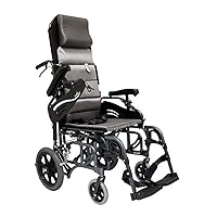 Karman Healthcare VIP-515-TP-18 Foldable Tilt in Space Space Reclining Transport Wheelchair, Diamond Black, 14