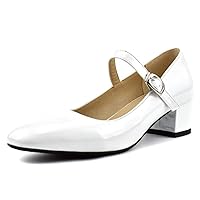 Women's Buckle Strap Round Toe Platform Mary Janes Elegant Patent Leather Square Heel Oxford Pumps Shoe