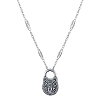 1928 Jewelry Antiqued Pewter Lock Pendant Necklace For Women 30 Inches