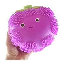 1 GRAPES Puffer Fruit Air- Filled Squeeze Stress Balls with Faces - Sensory, Stress, Fidget Toy - Pineapple, Strawberry, Orange, Watermelon, Apple, Grapes (1 GRAPES)