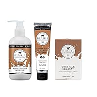 Dionis Goat Milk Skincare Creamy Coconut & Oats Scented Lotion 8.5oz, Hand & Body Cream 3.3oz and Bar Soap 6oz Bundle