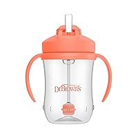 Dr. Brown’s Milestones Baby’s First Straw Cup, Training Cup with Weighted Straw, Coral, 6m+