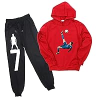 Kid Boys Hooded Sweatshirt and Elastic Waist Sweatpants Set-Football Star Pullover Hoodie Tops