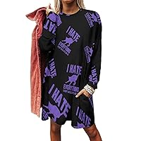 I Hate Everything Except Cats Women's Sweatshirt Dress Long Sleeve Crewneck Pullover Tops Sweater Dress with Pockets