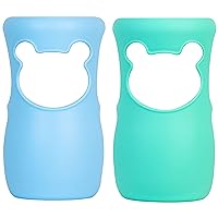 100% Silicone Baby Bottle Sleeves for Philips Avent Natural Glass Baby Bottles, Premium Food Grade Silicone Bottle Cover, Cute Bear Design, 8oz, Pack of 2 (Blue and Turquoise)