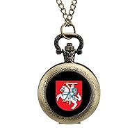 Lithuania National Emblem Custom Pocket Watch Vintage Quartz Watches with Chain Birthday Gift for Women Men