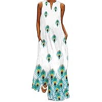 Summer Dresses for Women 2024 V Neck Sleeveless Long Split Hem Kaftan Womens Printed Baggy Women's Dress