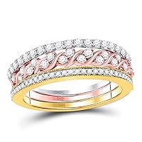 The Diamond Deal 10kt Tri-Tone Gold Womens Round Diamond Trio Stackable Band Ring Set 3/4 Cttw