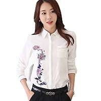YGT Womens Slim Fit Chiffon Floral Long Sleeve Shirt Blouse