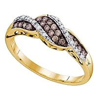 Sonia Jewels 10k Yellow Gold Round Chocolate Brown Diamond Band Ring (1/5 Cttw)