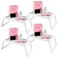 Breakfast in Bed Tray Folding Table for Food Serving Sleepover Slumber Party Kids Adult with White Candle Lantern and LED Candle Plastic Lap Trays for Girls Sleepovers Birthday Party(4 Set)