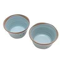 NOVICA Handmade Ceramic Dessert Bowls in Java Blue Indonesia Tableware Dinnerware Rustic [ 3.1in H x 5in Diam. 8 Oz.] 'Blue Bell'(Pair)