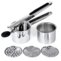 Rorence Stainless Steel Potato Ricer with 3 Interchangeable Discs & Inner Cup & Silicone Grip Handles - Black