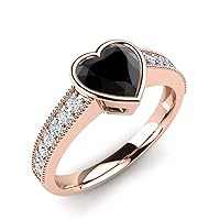 14K Rose Gold Plated 1.15 Ct Round & Heart Cut Black & Sim Diamond Engagement Ring
