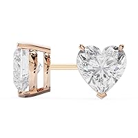 14k Rose Gold Heart Shape Diamond Stud Earrings 2 Carats