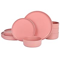Gibson Home Canyon Crest Stackable Matte Melamine Set - Rose Red, Service for Four (12pcs)