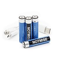 USB AAA Rechargeable Battery Pack – 4X Fast Charging Lithium Battery Triple AAA Batteries USB Type C Charging Cable Replacement Battery 1.5v Lithium Ion AAA Batteries USB 4 Cable 1200+ Cycles Notmise