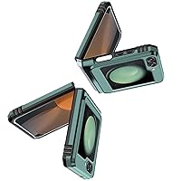 Compatible with Samsung Z Flip 5 Case with Ring Stand, Silicone Samsung Galaxy Z Flip 5 Phone Case Camera Lens Protective Shockproof Luxury Magnetic Car Mount Cover (Green)