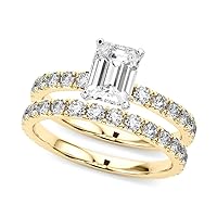 Rylos 14K White/Rose/Yellow Gold Emerald Cut Engagement Ring + Wedding Band set | Certified Lab Grown Diamonds | VS-SI Quality | Available in Size 5-10