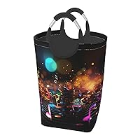 Laundry Basket Freestanding Laundry Hamper Colorful Music Notes Collapsible Clothes Baskets Waterproof Tall Dirty Clothes Hamper for Dorm Bathroom Laundry Room Storage Washing Bin