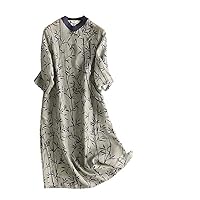 Summer Chinese Style Print Dress Cotton Linen Cheongsam Buckle Diagonal Collar Long Casual Womens Thin Dresses