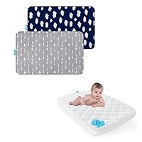 Pack and Play Sheets Fitted 2 Pack and Pack and Play Mattress Pad Grey Arrow & Navy Cloud