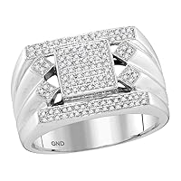The Dimond Deal 10kt White Gold Mens Round Diamond Square Center Cluster Ring 3/8 Cttw